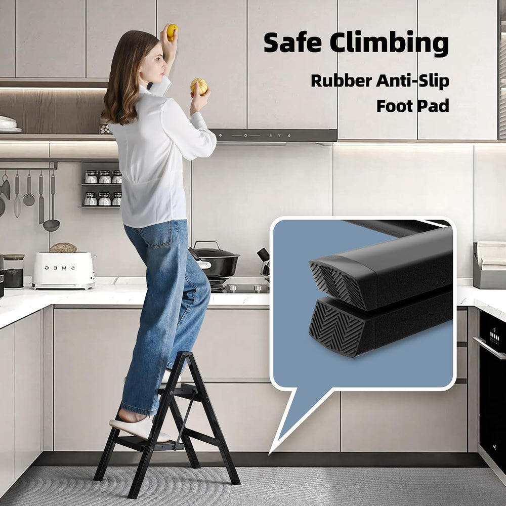 HillhutApex Aluminum Step Stool Foldable,2 Step Ladder (Black)