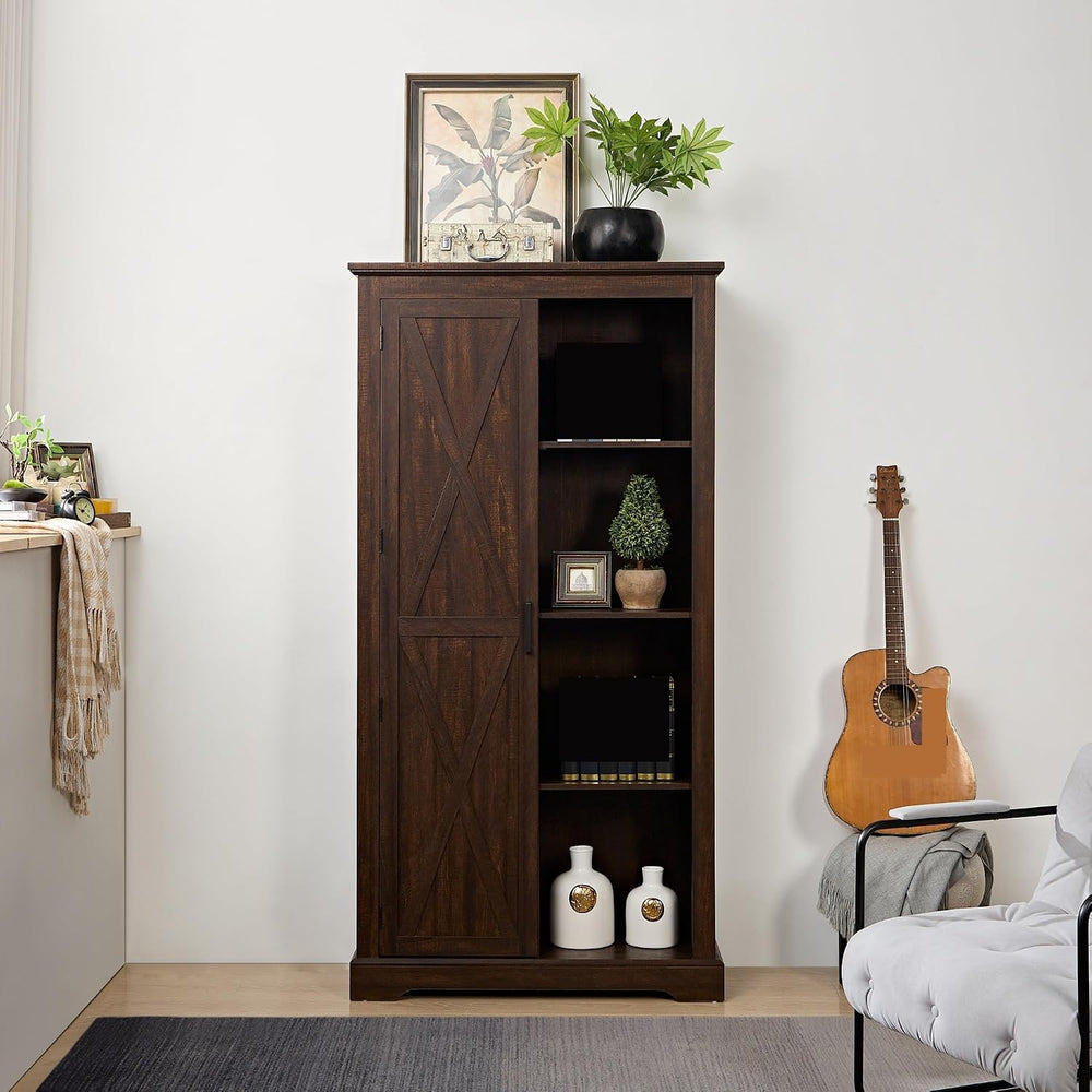Retro Tall Storage Cabinet, Rustic Farmhouse Pantry Cupboard, for Kitchen Din...