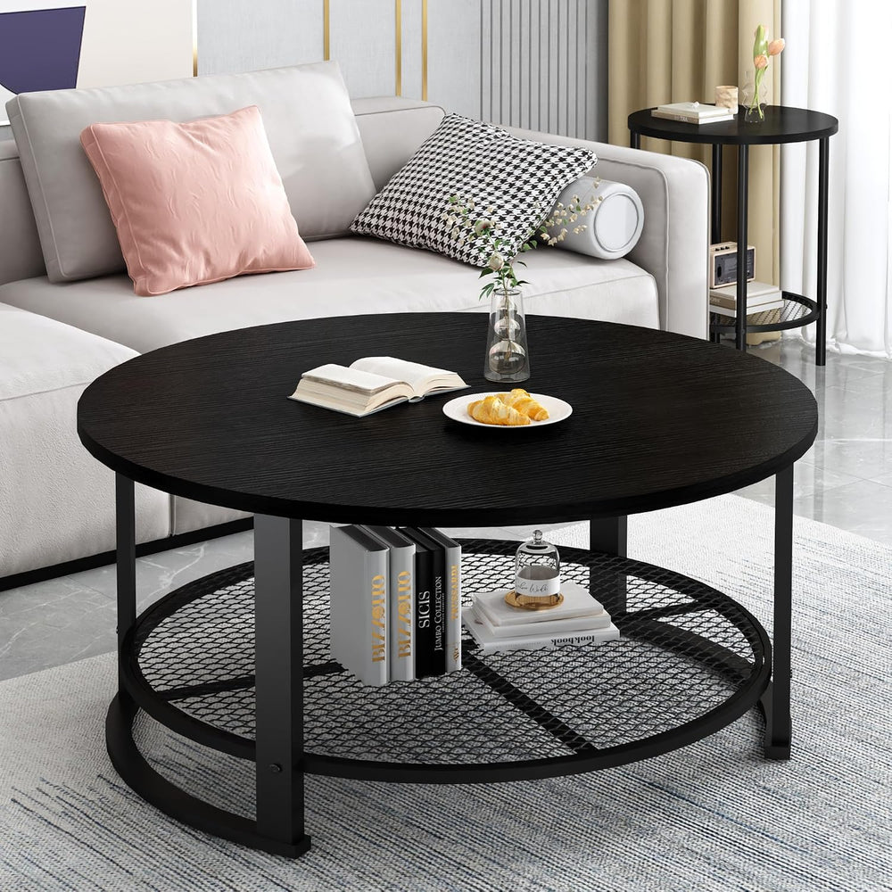 Recaceik Round Coffee Table and End Table Set of 3 with Storage, Modern Vinta...