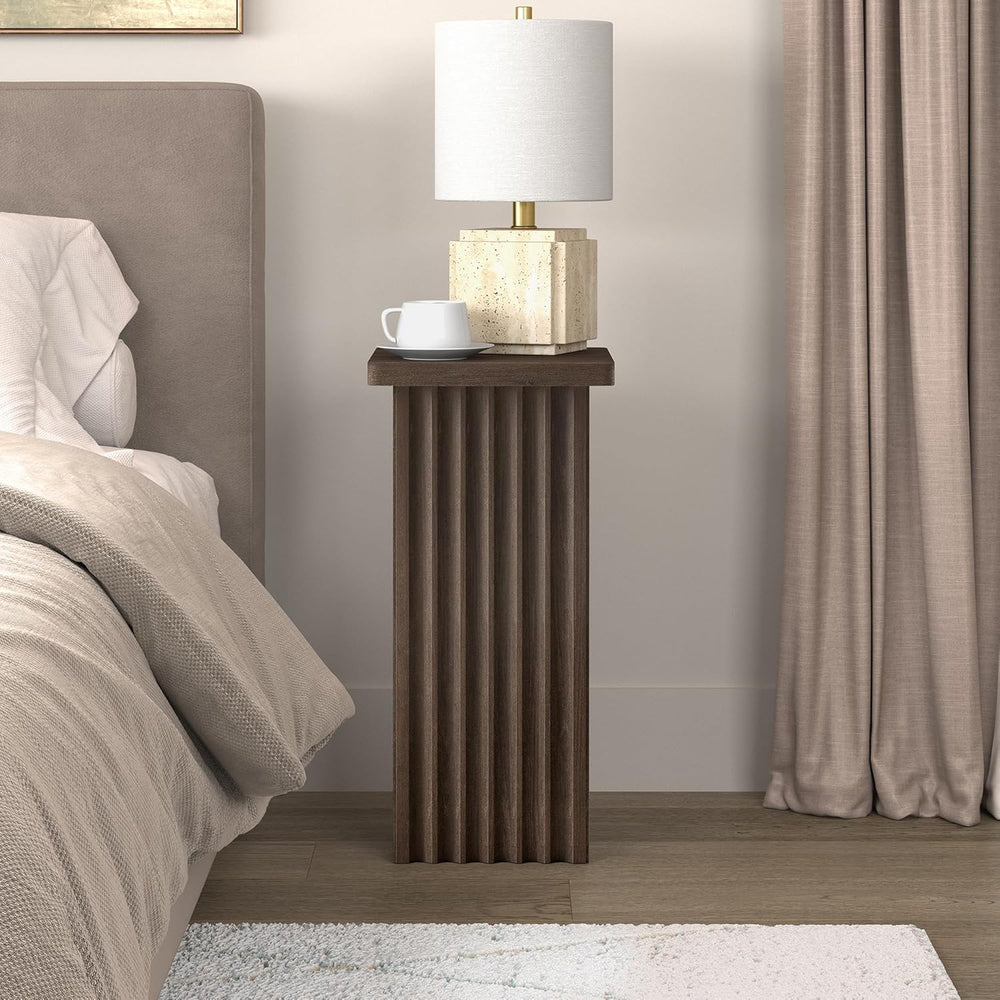 Henn&Hart 11" Fluted Modern Square End Table, Ribbed Side Table, Nig...