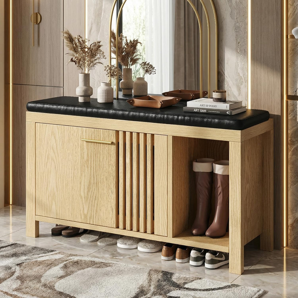 UNIQUITE Shoe Storage Bench with Flip Drawers, Padded Seat Cushion, 39.4"...