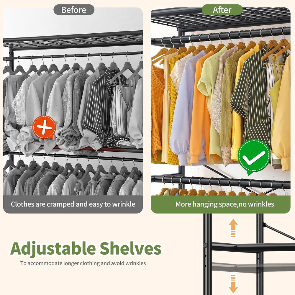 Raybee Clothes Rack with Cover, Rolling Portable Closet with Wheels, 308LBS