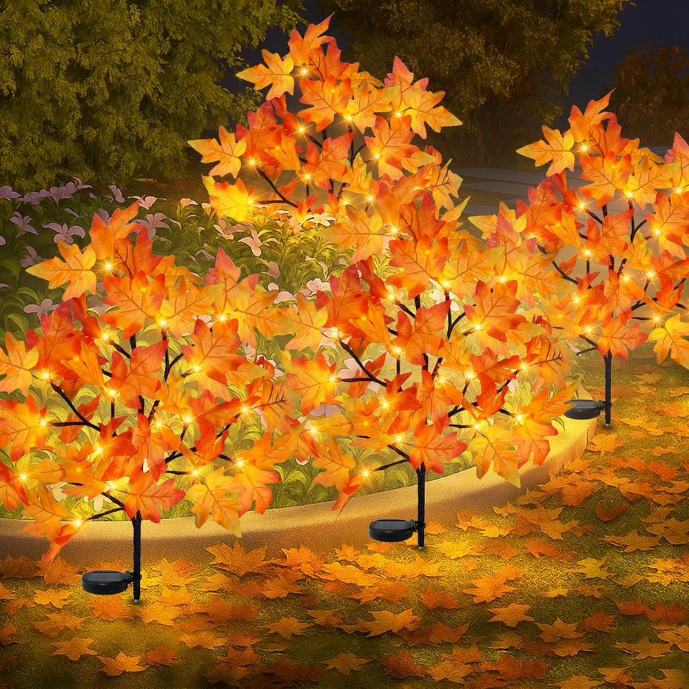 Uieke 4 Pack Solar Fall Lights Outdoor Decorative, 80LED Fall Solar Stake Lig...
