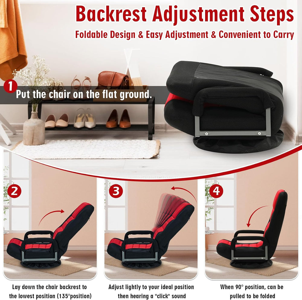 Swivel Floor Gaming Chair w/Armrests,Folding Video Reclining Sofa w/6 Adjusta...