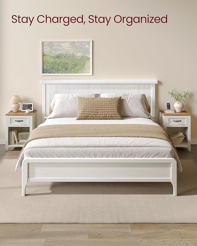 VASAGLE LIRY Collection - Farmhouse Nightstand with Charging Station, Bedside...