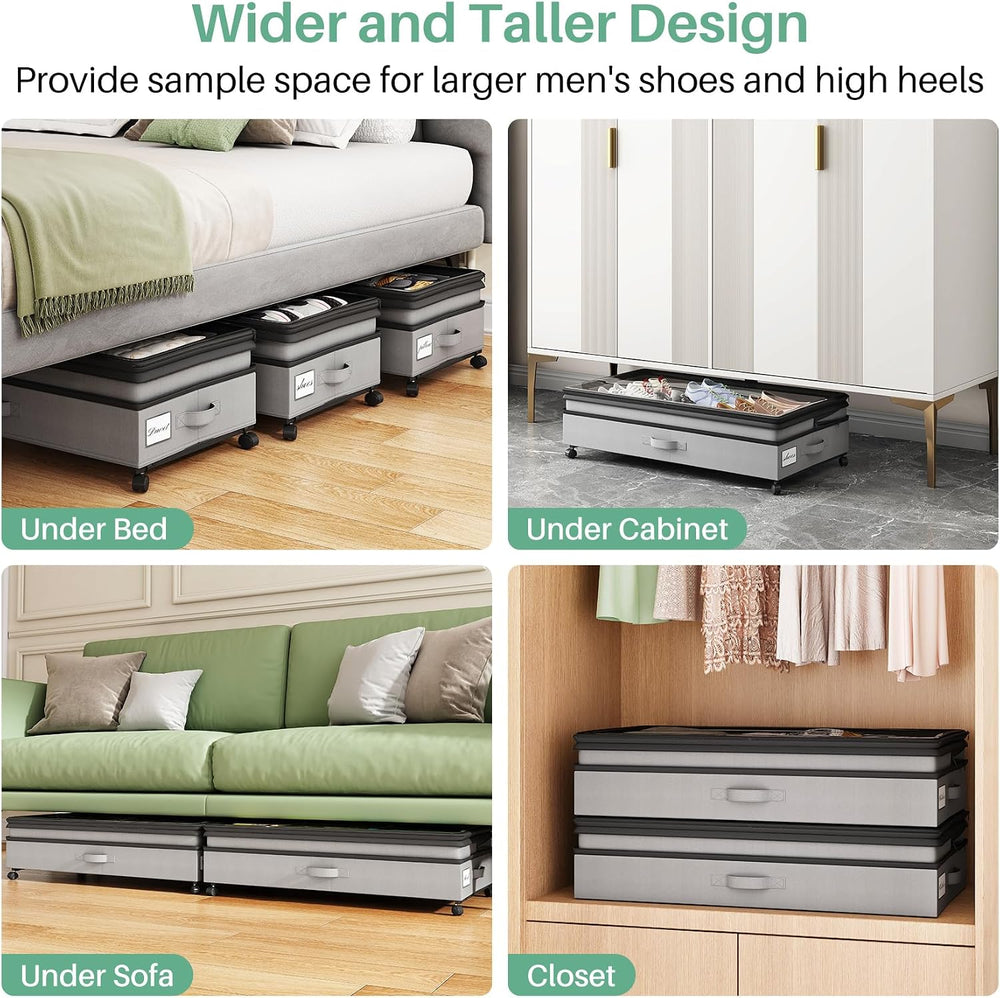 Kitstorack Under Bed Storage with Wheels 2Pack Height-adjustable Under Bed St...