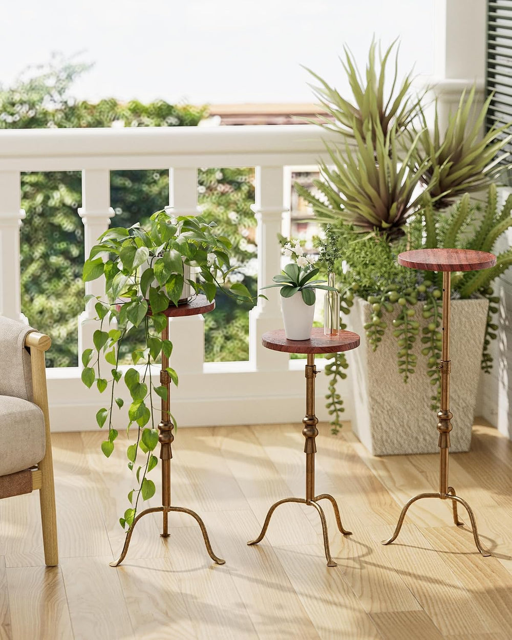 Adjustable Height Round Pedestal Table - 10x10x22-30 Inch, Red Travertine | T...