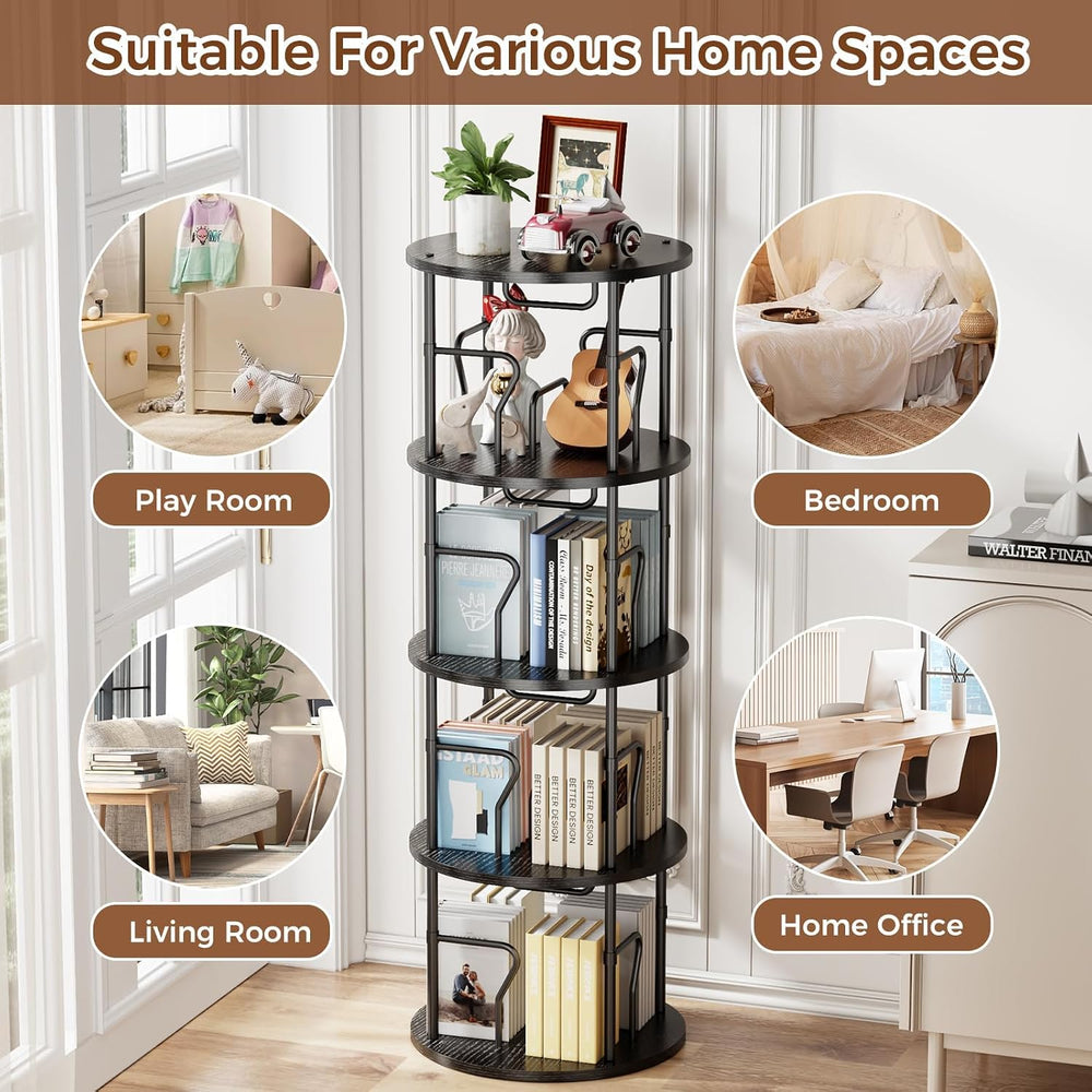 4 Tier Rotating Bookshelf Tower, 360° Display Round Bookcase, Floor Standing ...