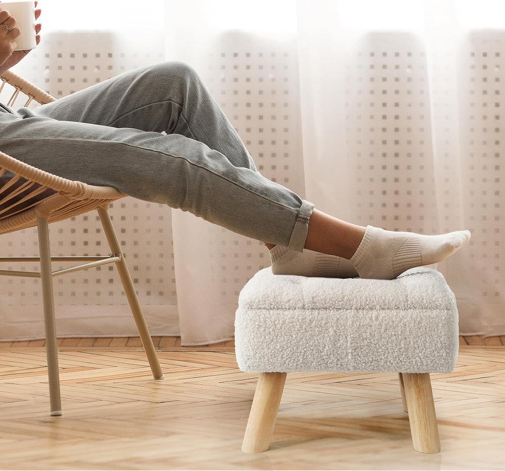 OGEMXU Storage Ottoman, Small Foot Stool Ottoman with Storage, Boucle Teddy V...