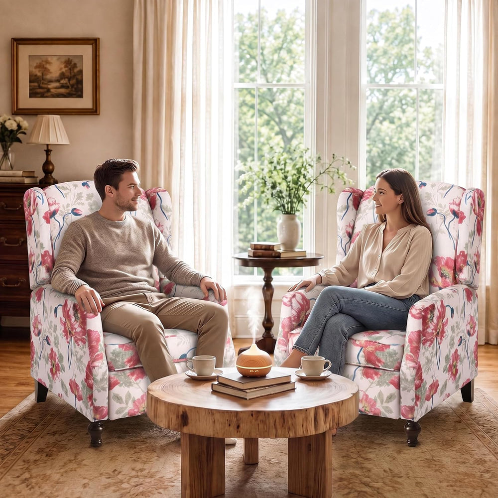GUEAPY Upholstered Wingback Chair Push Back Recliner for Adults Mid Century M...