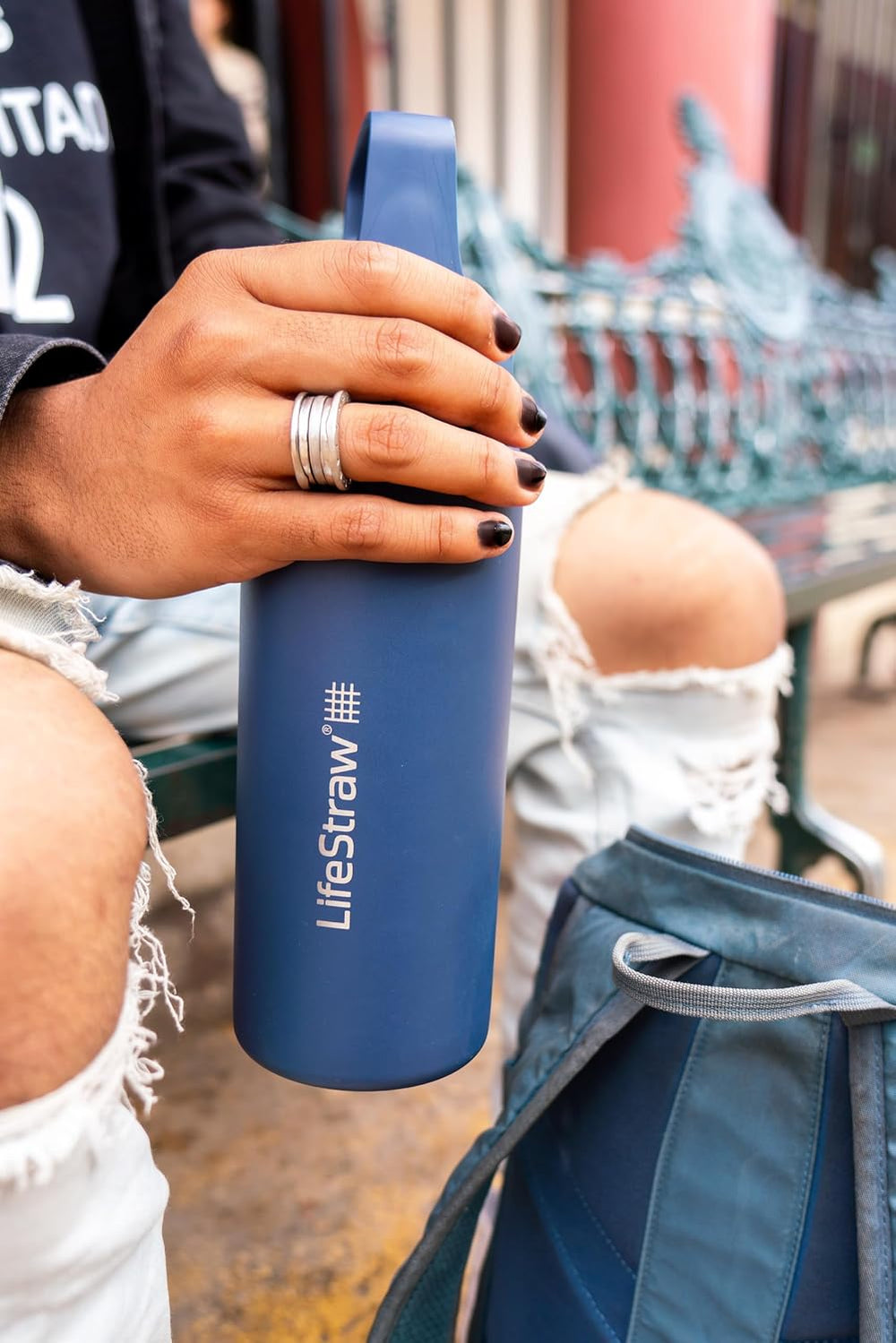 LifeStraw Go Series Insulated Steel Water Filter Bottle, 24 oz, Thistle Purple