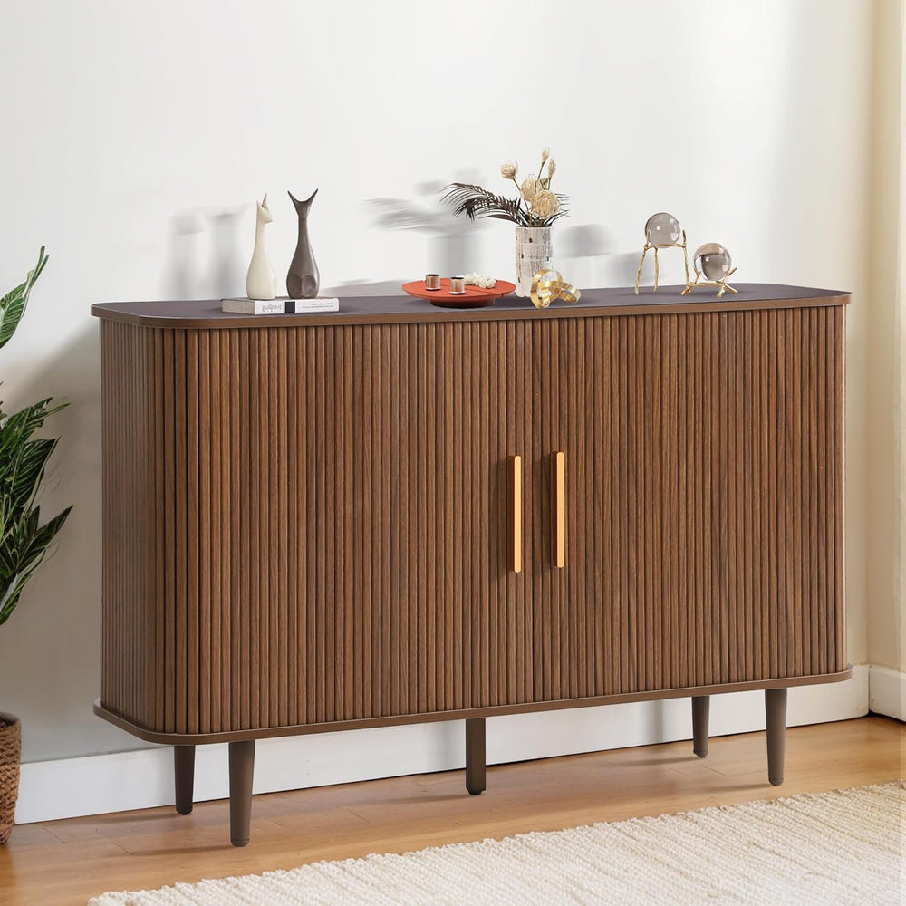 Grepatio 47" Sideboard Buffet Cabinet with Fluted Slide Doors, Tambour S...