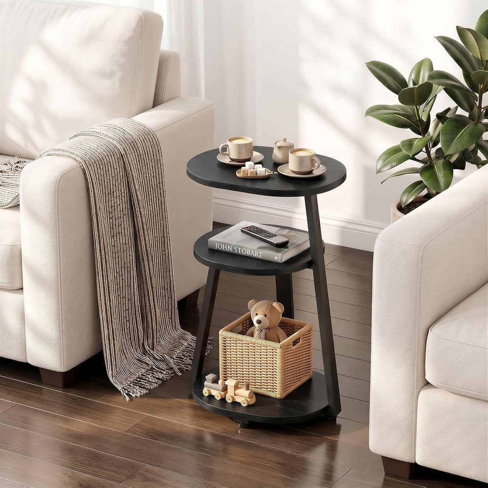 Kalrin Side Table, Small End Table with Metal Frame, 3-Tier Bedside Tables, R...