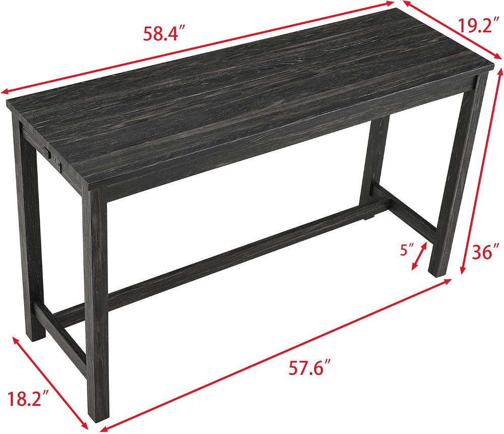 Bar Table Set with Power Outlet, 4 Piece Bar Table and Chairs Set, Industrial...
