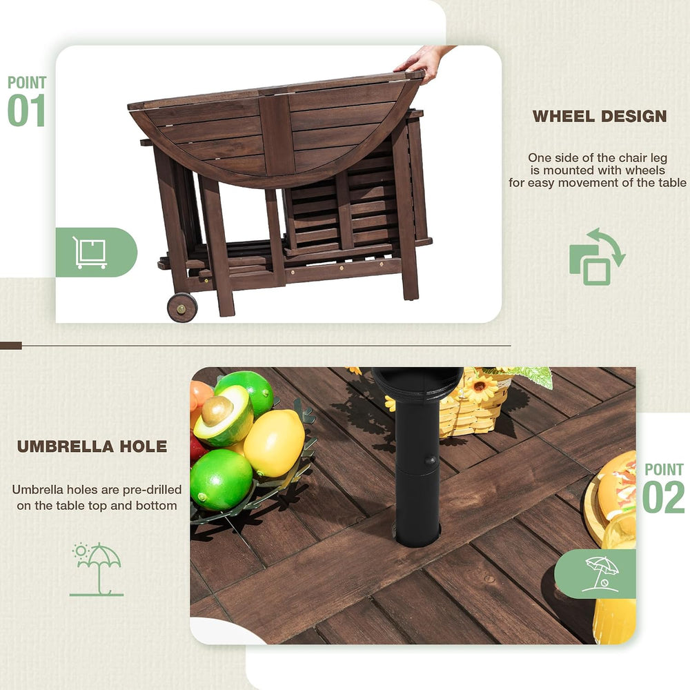 Devoko 5 PCS Patio Furniture, Patio Dining Set Acacia Wood Outdoor Table and ...