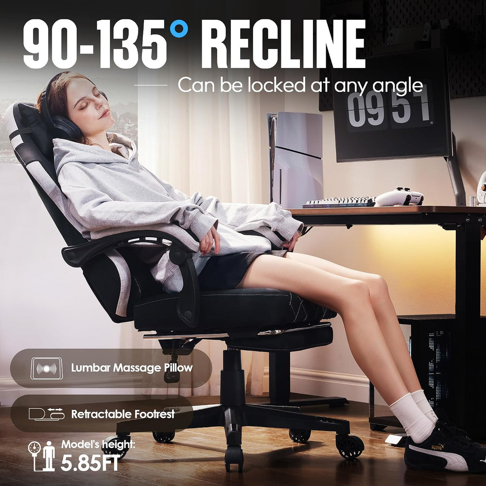 Dowinx Fabric Gaming Chair, Ergonomic Computer Chair with Footrest and Pocket...