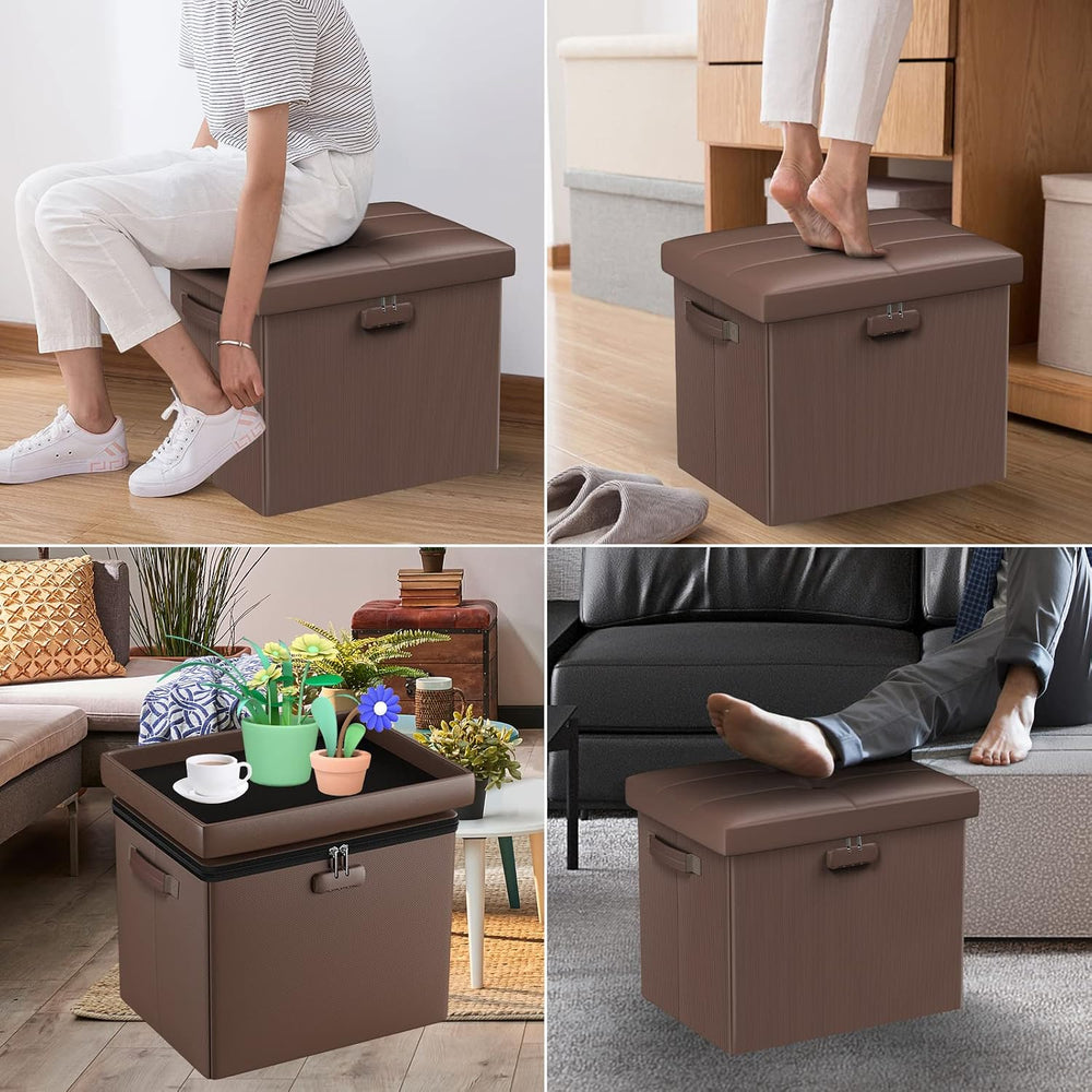 DocSafe Storage Ottoman Foot Rest Stool with Lock & Handle, Fireproof Folding...