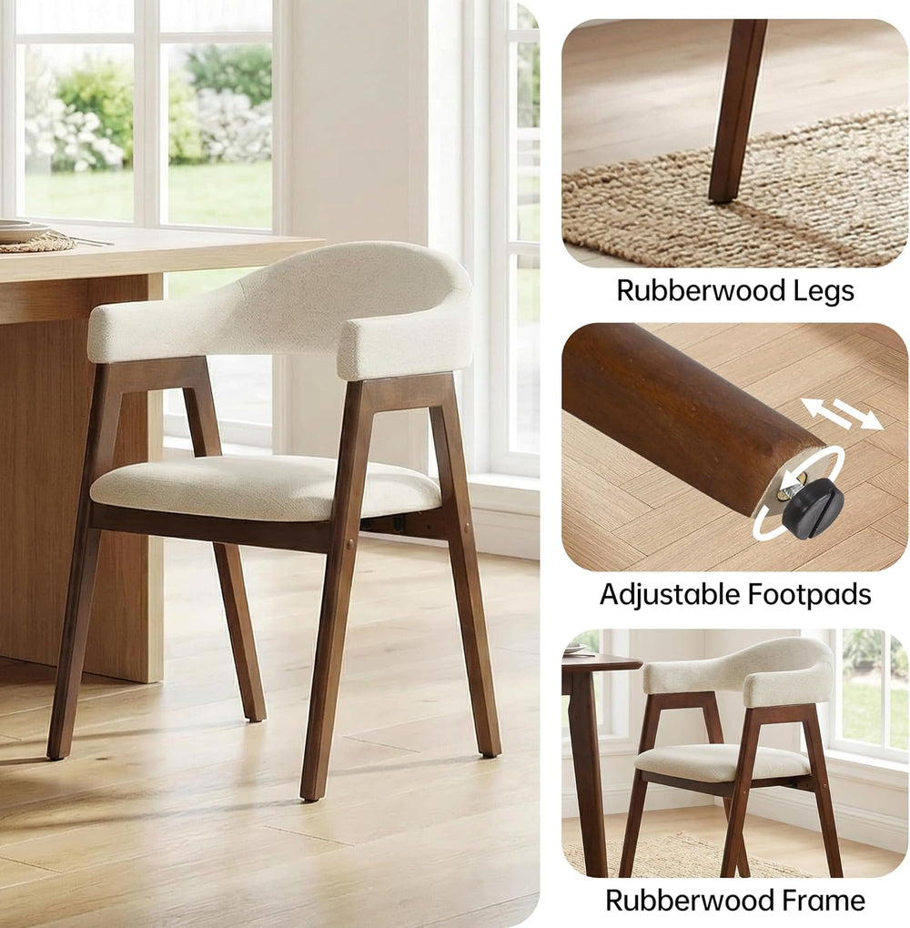 VKNOW Wooden Barrel Dining Chairs Set of 4 with Arms and Curved Back, Beige