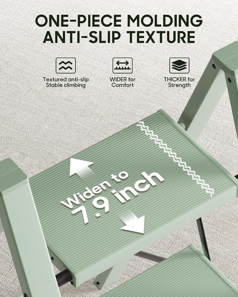 HillhutApex Aluminum Step Stool Foldable,3 Step Ladder (Pale Green)