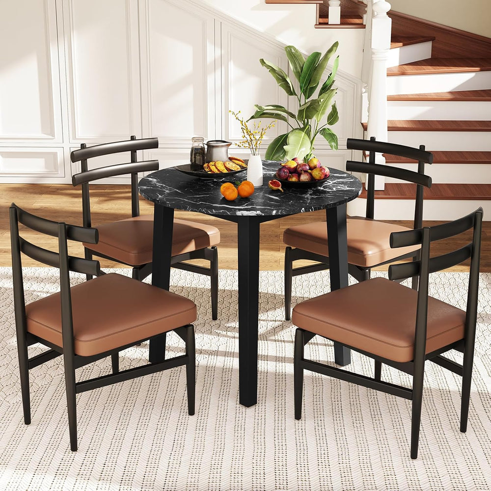 Giantex 35” Round Dining Table with Rubber Wood Legs, Marble-Textured Veneer ...