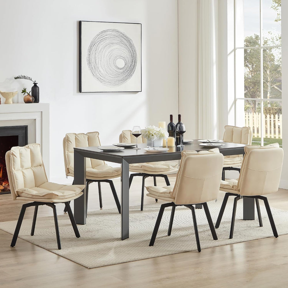 BedsPick 360° Swivel Dining Chair Set of 2 - Faux Leather Upholstered Kitchen...