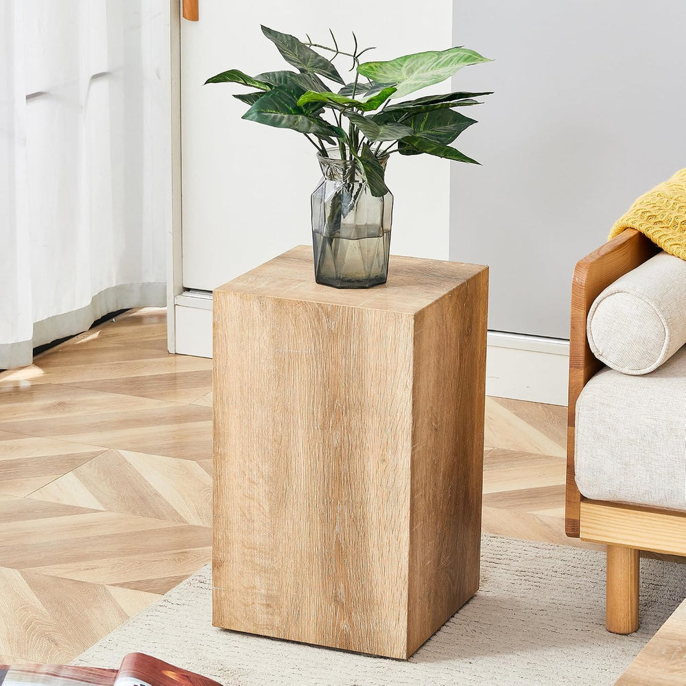 Natural Wood Marble Texture Side Table, MDF End Table, 11.8 x 11.8 x 19.6 Inc...