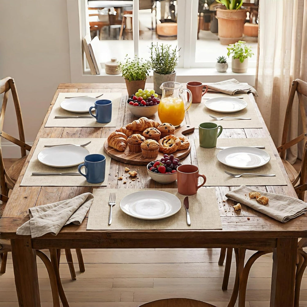 Faux Leather Placemats Set of 6, 12 X 17 Inch - Vinyl Heat Resistant Place Ma...
