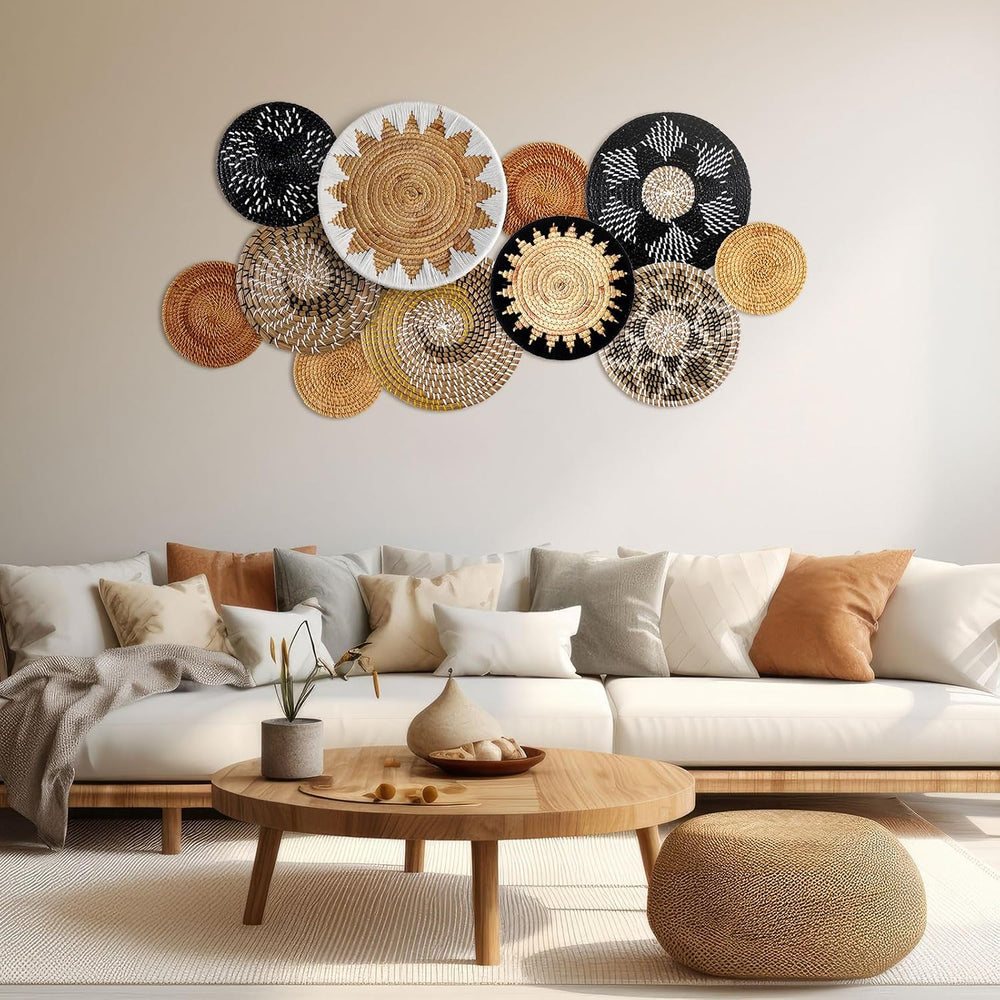 11 Pcs Boho Hanging Wall Basket Decor Handmade Woven Basket Wall Decorative B...