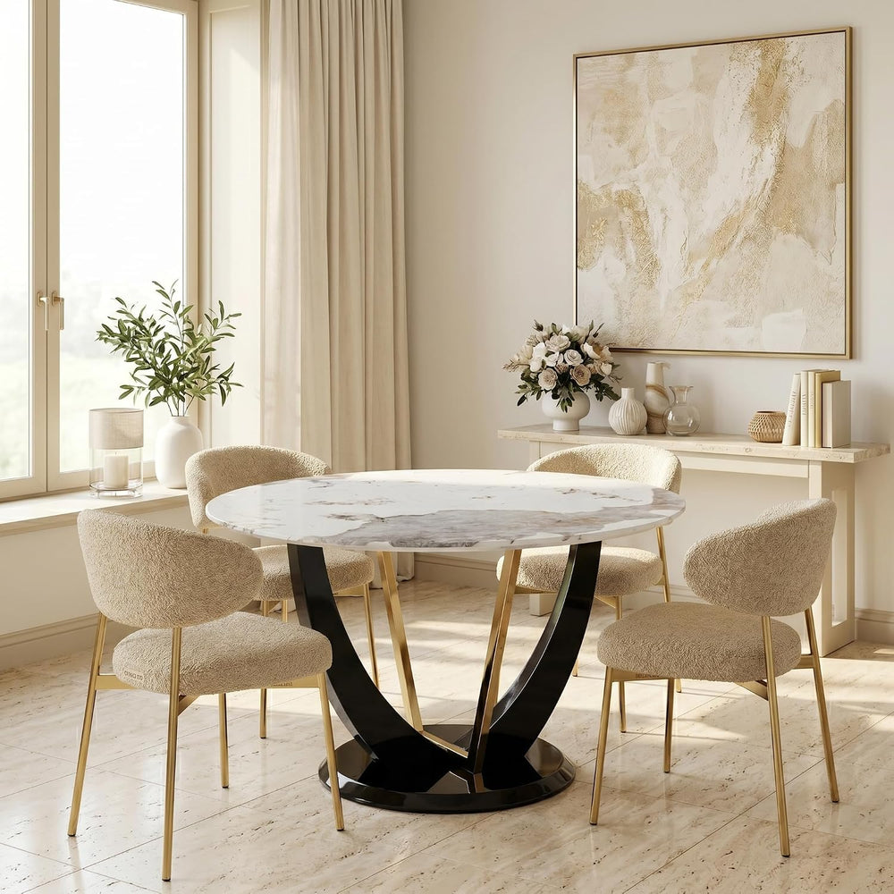 48 Inch Round Dining Table for 4-6, Modern Circle Dining Table with Black &am...