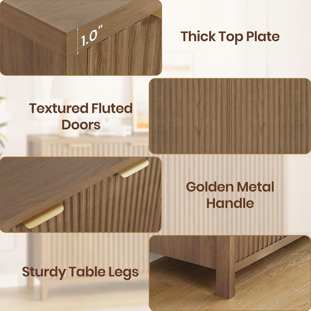 Fluted Buffet Cabinet with Storage, 55" Sideboard Cabinet with 4 Doors, ...