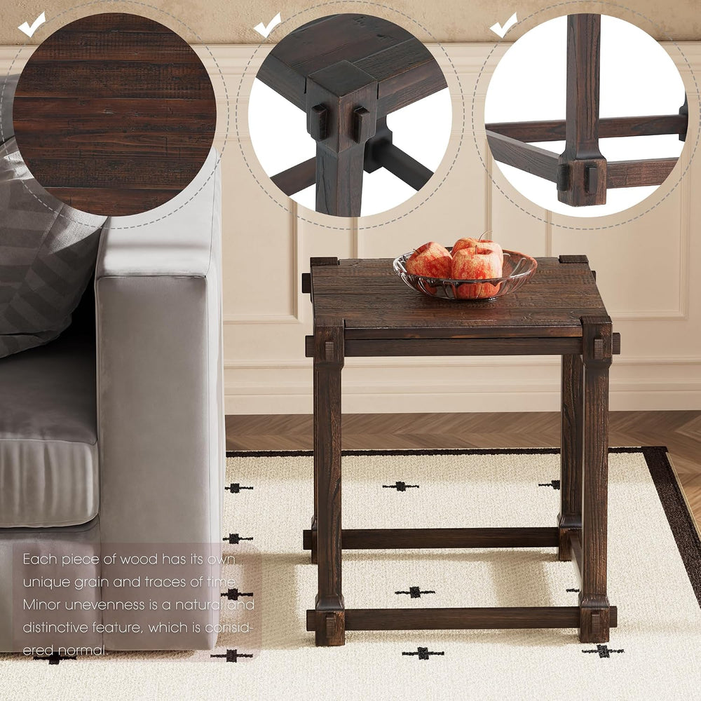 Vintage Aged Solid Wood Side Table Mortise and Tenon Construction Wear-Resist...
