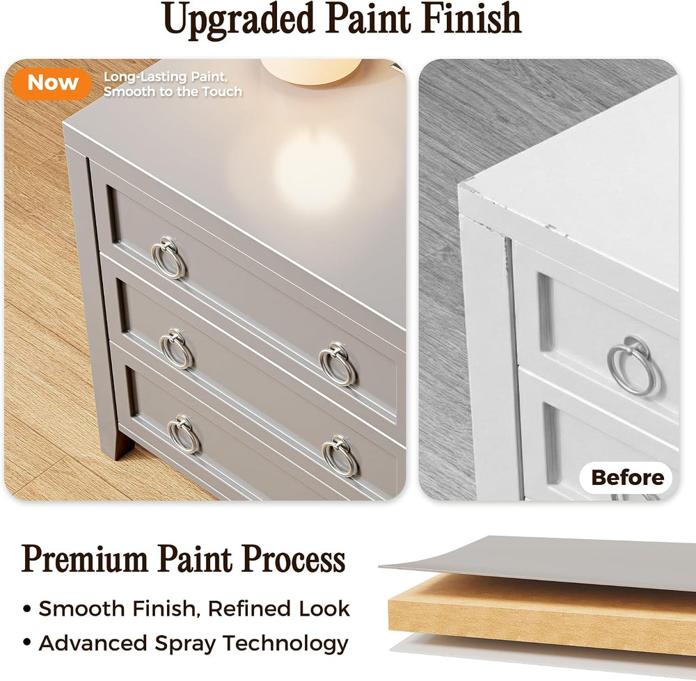 Huuger Paint Night Stand with Charger Station, 3 Drawer Nightstand Set of 2