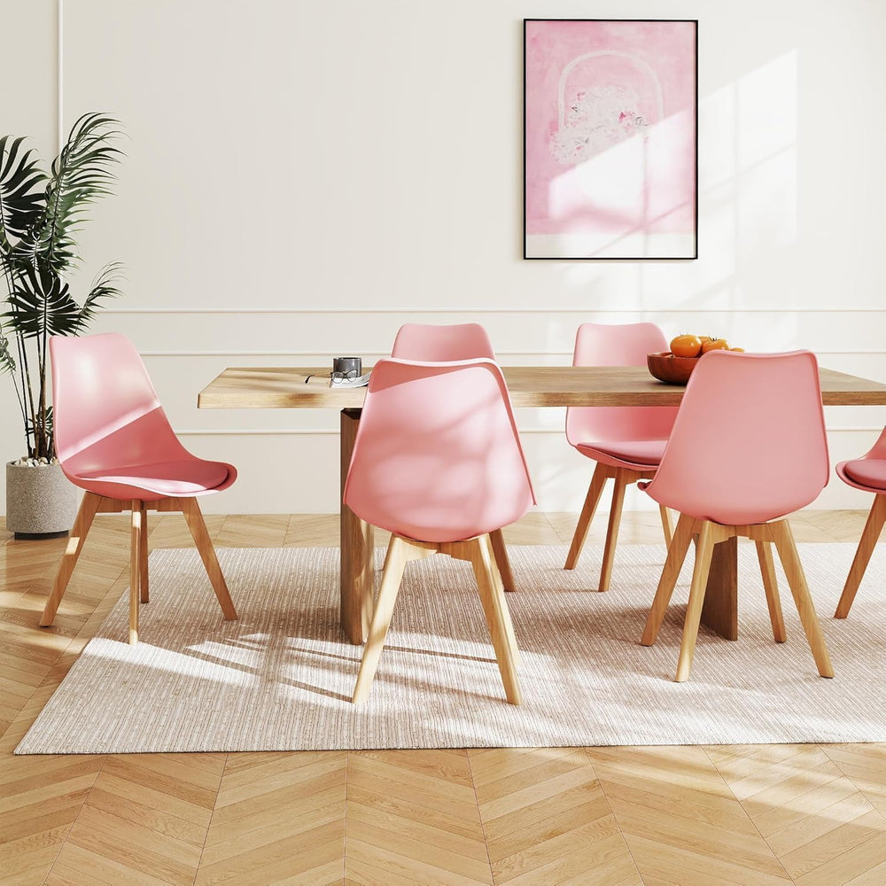LSSBOUGHT Mid Century Modern Shell Dining Chairs(Pink, Set of 4) | Soft padde...
