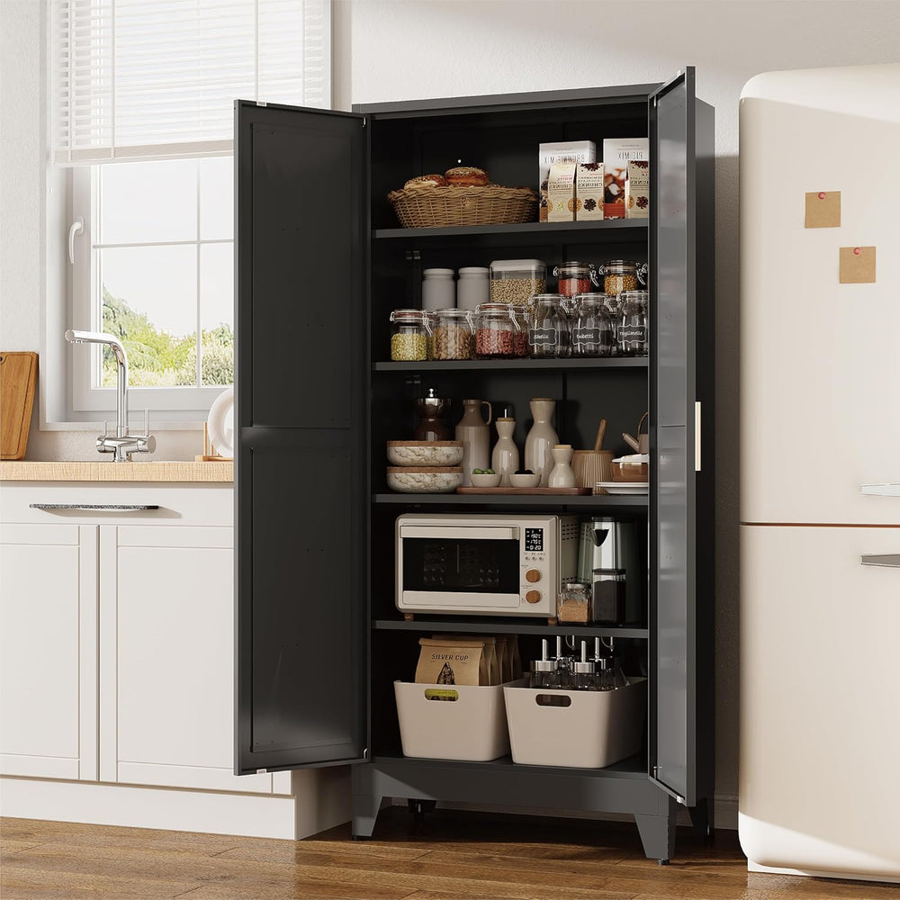 71" Tall Pantry Cabinet, Black Metal Pantry Storage Cabinet | Metal Farm...