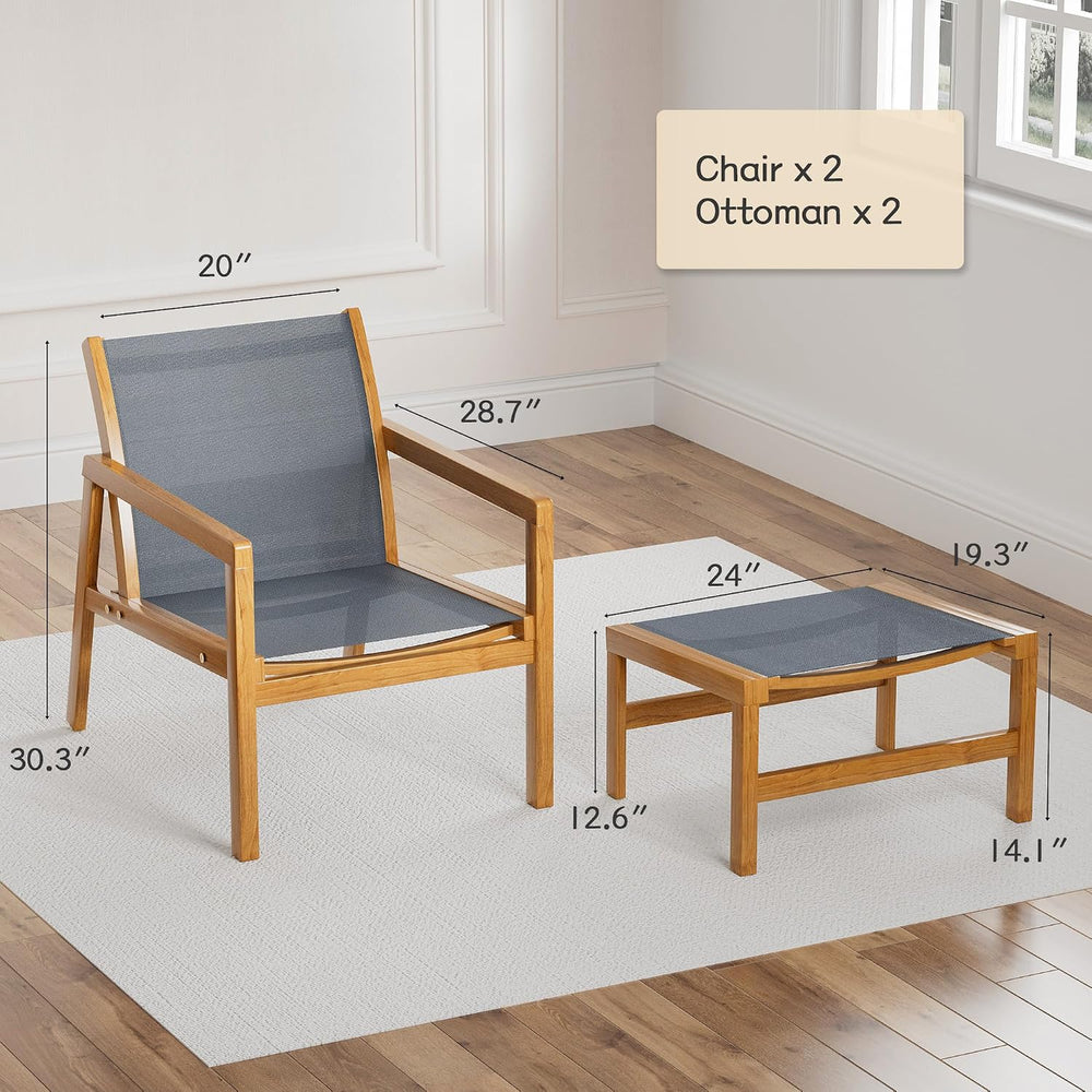 Greesum 4 Piece Furniture Outdoor Acacia Wood Chair with Ottoman for Porch, B...