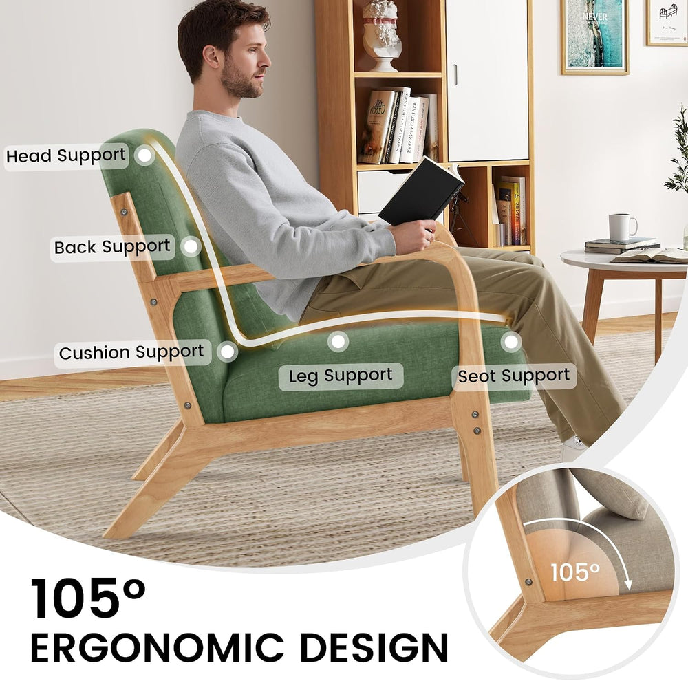 Mid Century Modern Accent Chair with Lumbar Pillow, Upholstered Chair for Liv...