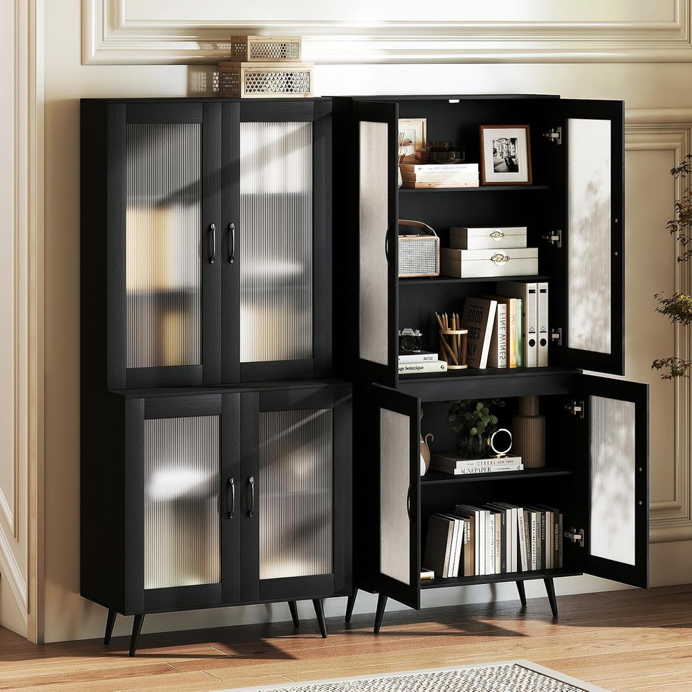 70.5”H Pantry Cabinet, 5-Tier Food Pantry with 4 Transparent Doors & Adju...