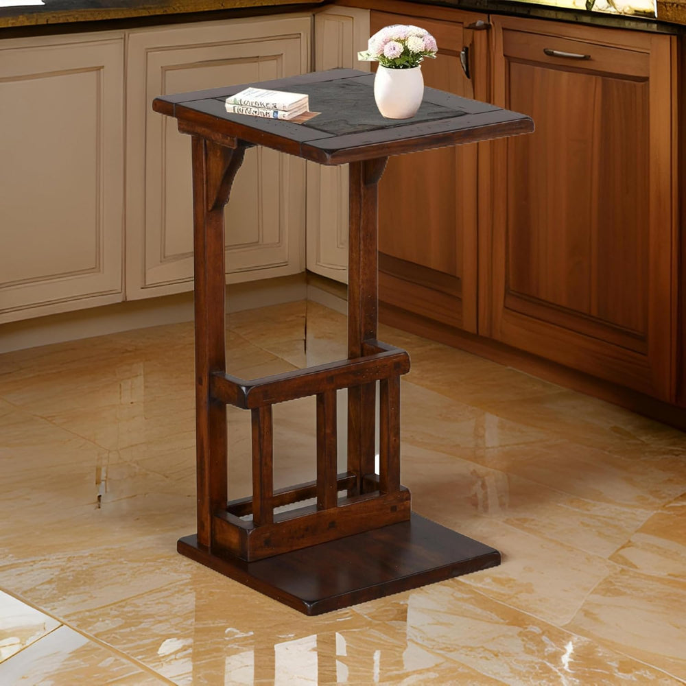 Benzara Odel Side Table with Magazine Rack- 13 Inch Top- Brown Mahogany Wood