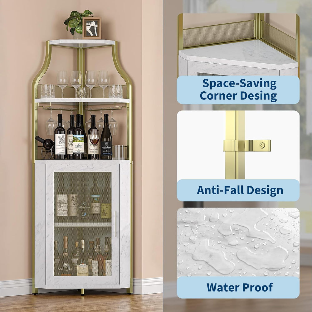 GarveeHome Corner Wine Cabinet with Detachable Wine Rack, 5-Tier Industrial C...