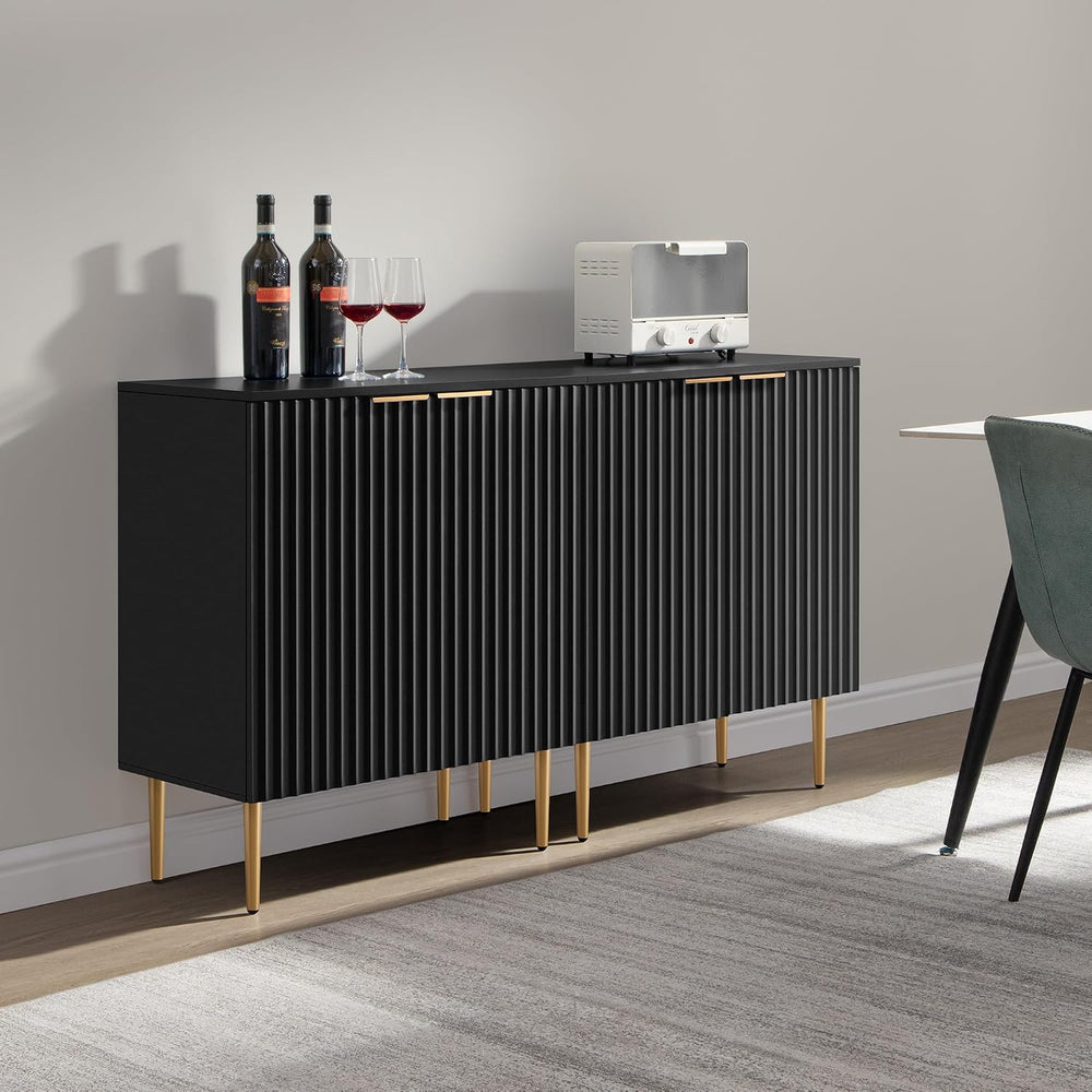 SICOTAS 57"W Modern Sideboard Buffet Cabinet with Adjustable Shelves, Black