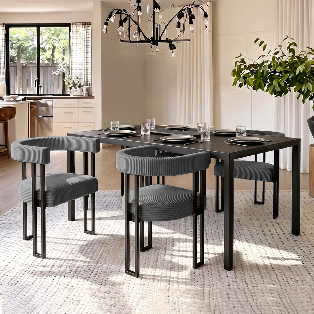 VIRRMO Boucle Dining Chair Set of 4 Corduroy Upholstered Dining Room Chairs K...