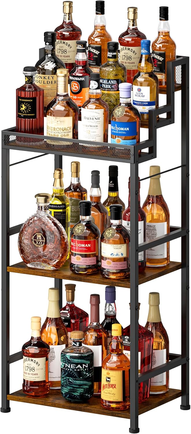 5-Tier Trapezoidal Liquor Cabinet Bar for Home, Stepped Wine Rack Freestandin...