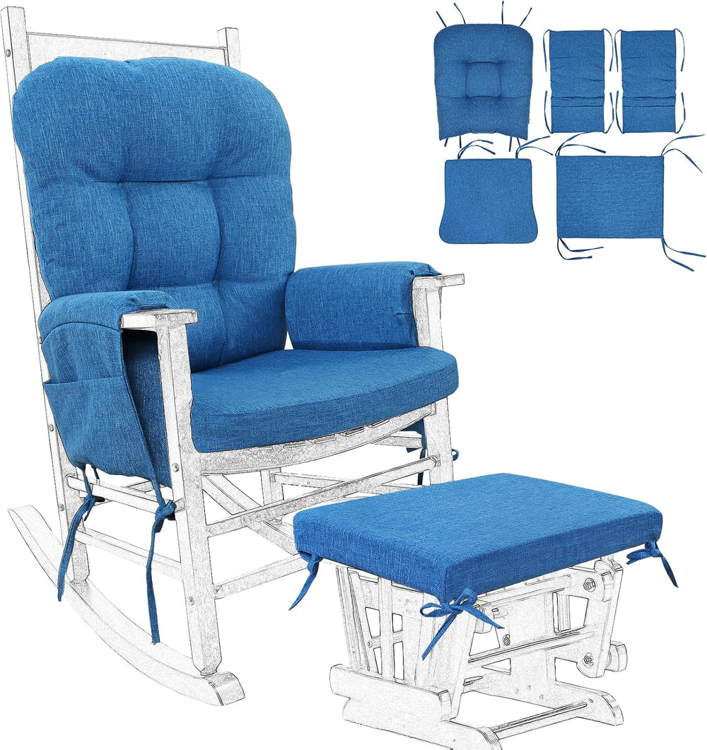 BUYUE Glider Rocker Replacement Cushion 5 PCS with Ties, Linen High-Density F...