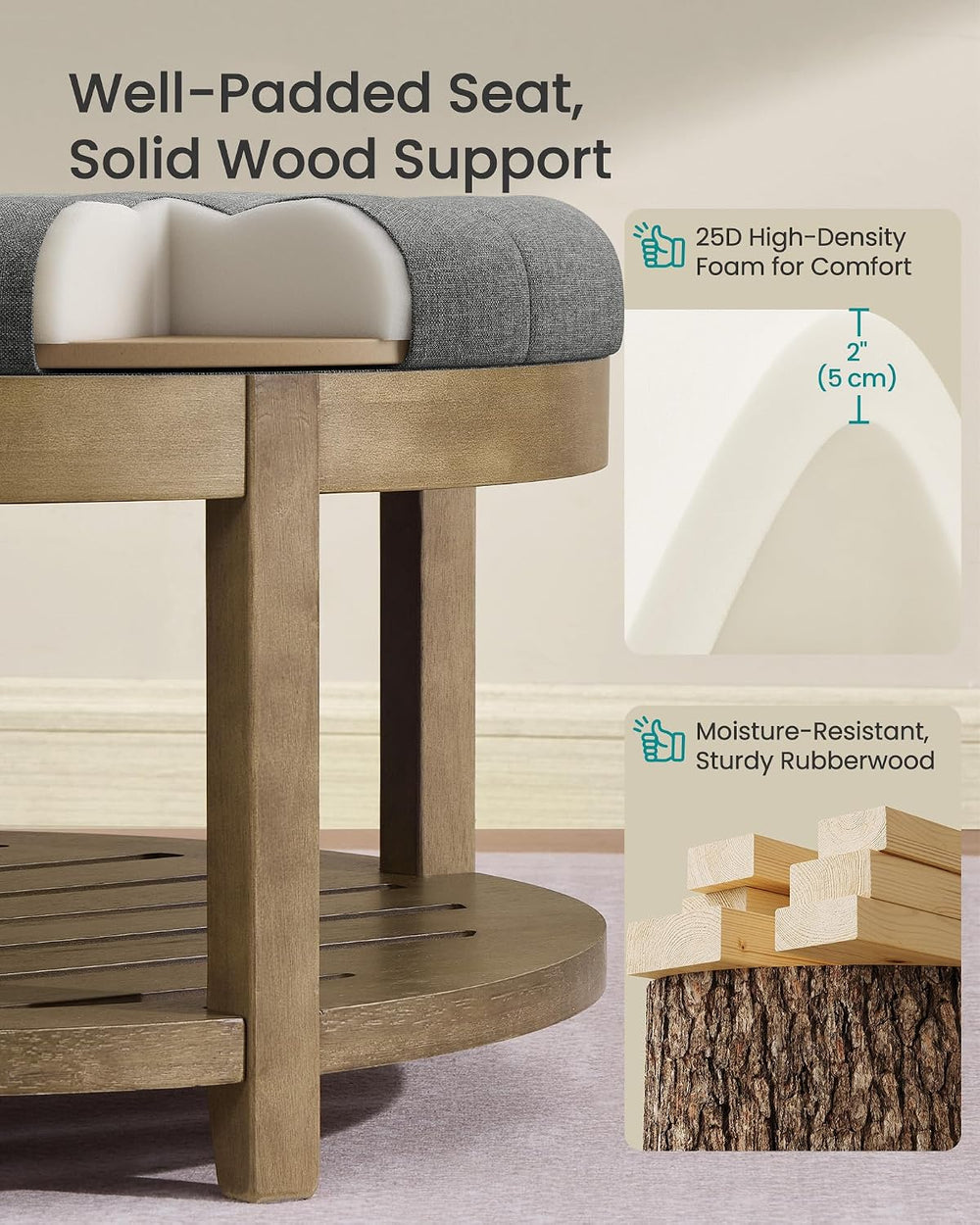 SONGMICS Round Coffee Table with Storage, Solid Wood Frame