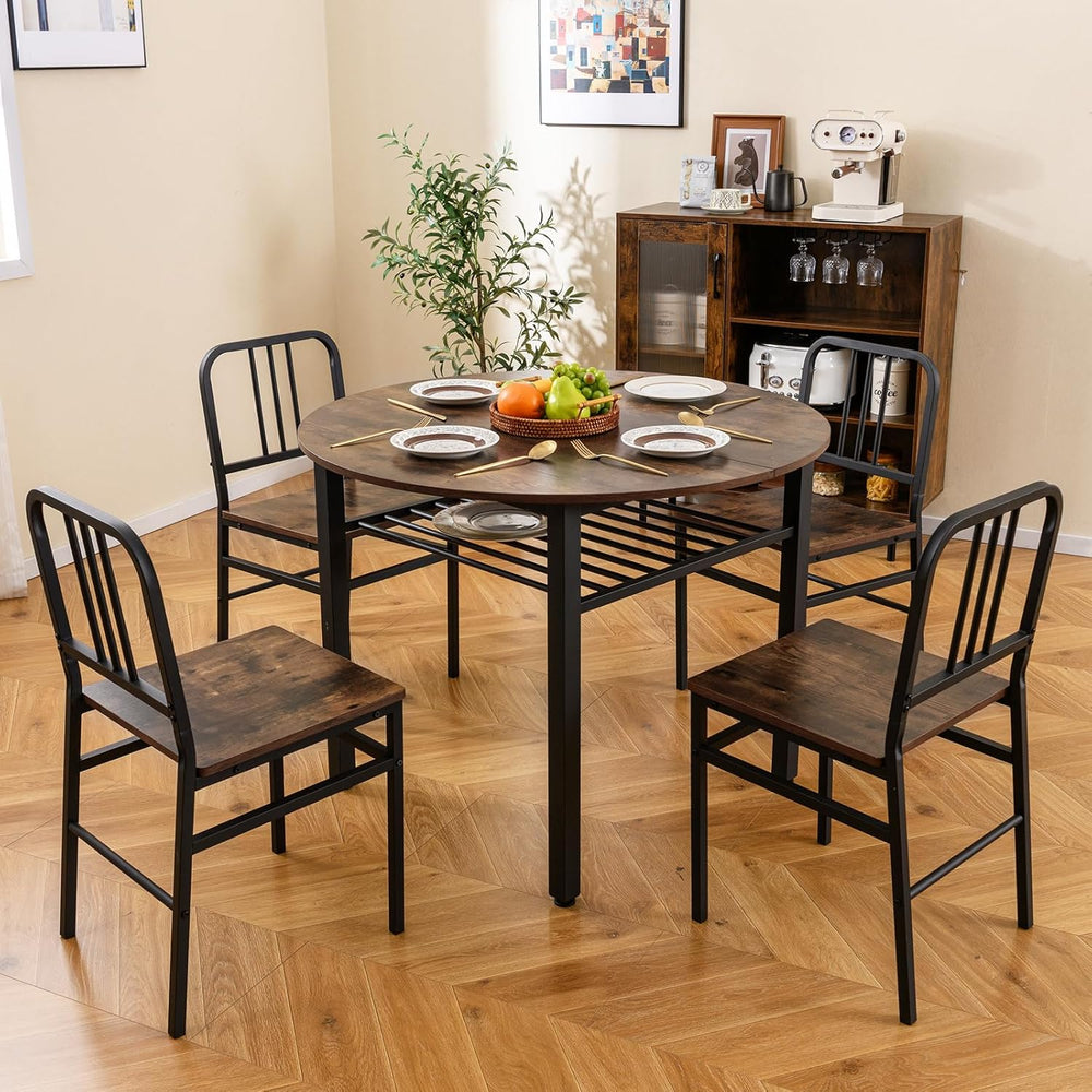GOFLAME 5-Piece Round Dining Table Set for 4, Space-Saving Kitchen Table and ...