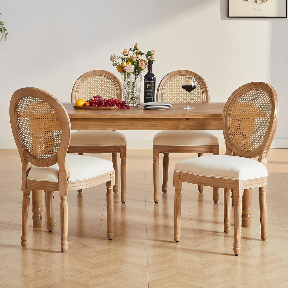 Virabit French Dining Chairs Set of 4, Hand-Woven Rattan Farmhouse Upholstere...