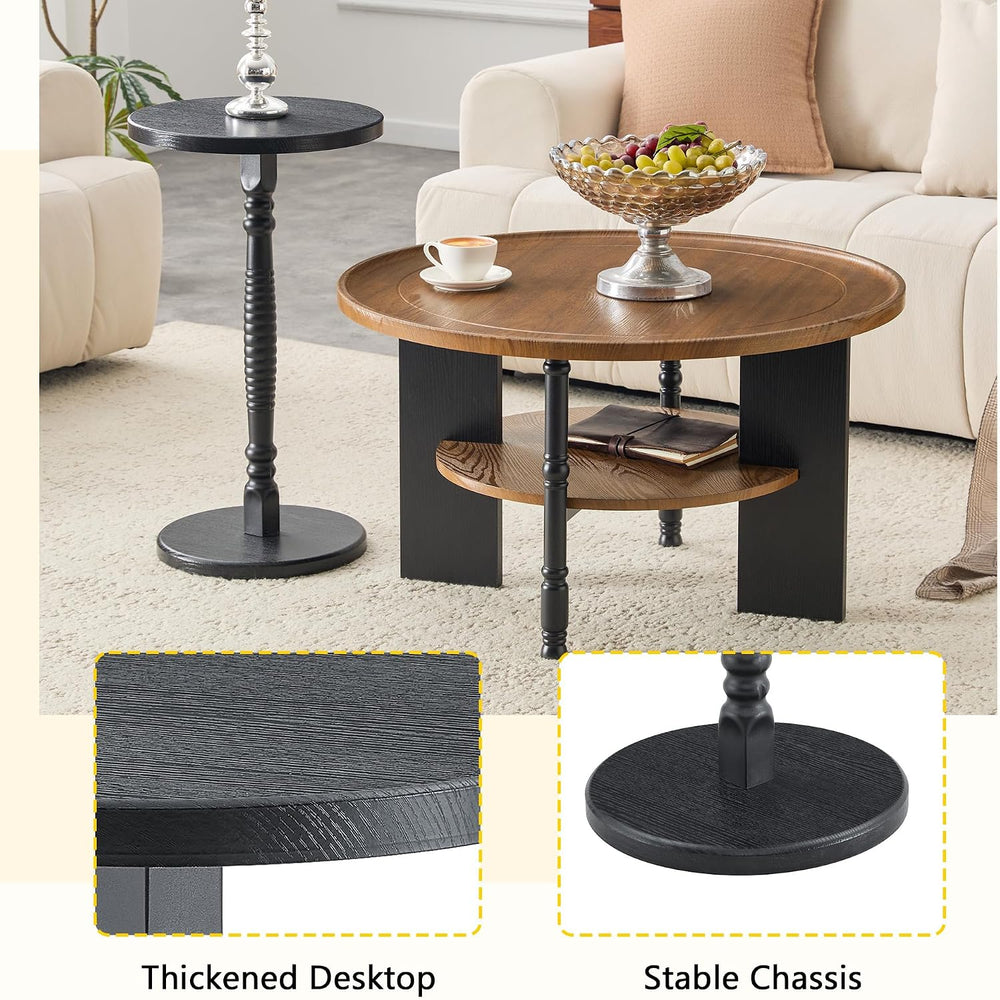 2-Piece Coffee Table Set, Walnut and Black Wood Grain, Side Table | Wood Grai...