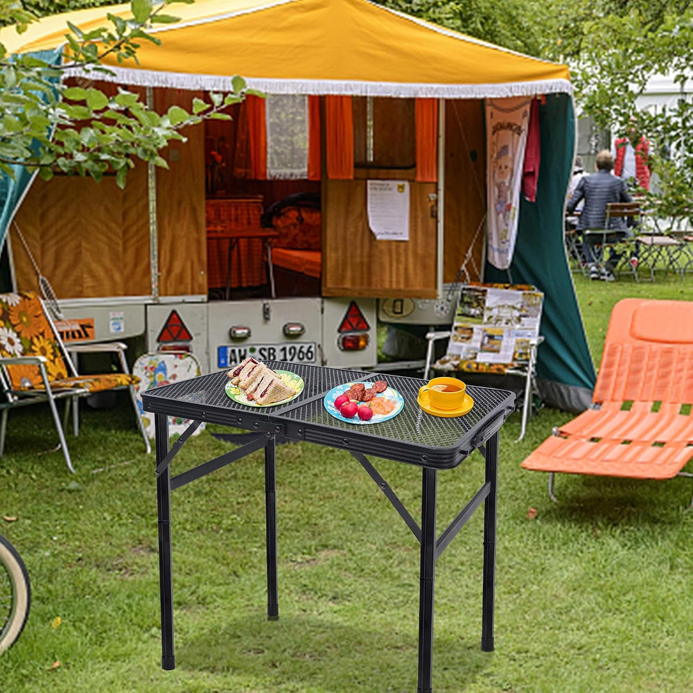 FORUP Small Folding Table, Camping Table with Mesh Desktop, Portable Picnic T...
