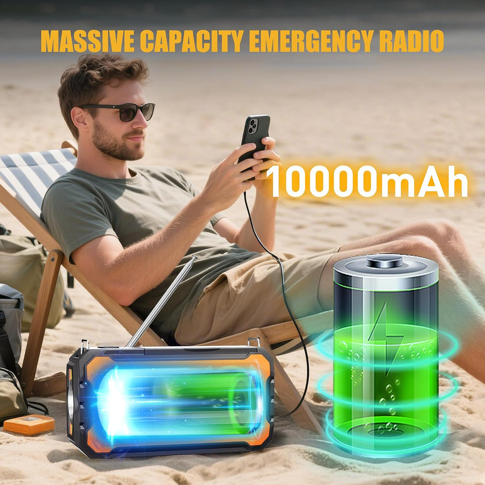 Hand Crank Emergency Radio 10000mAh Weather Radio with AM/FM/NOAA, Orange