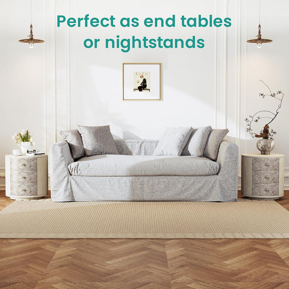 SUNBURY Round Night Stand Set of 2, Farmhouse Bedside Table, Farmhouse End Ta...
